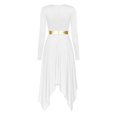thumbnail image 4 of TiaoBug Women's Metallic Praise Lyrical Dance Costume Liturgical Worship Tunic Irregular Hem Dance Dress White M, 4 of 7
