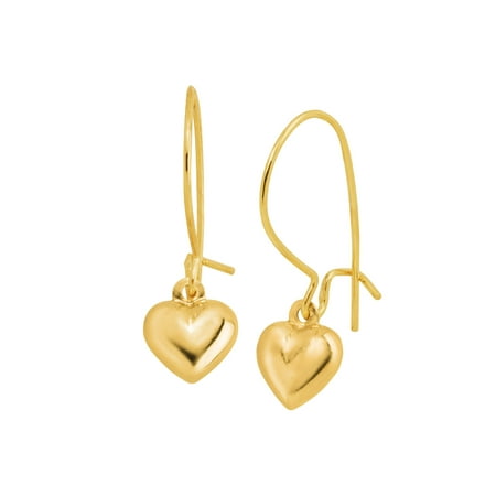 Women's Eternity Gold Puffed Heart Drop Earrings in 14kt Gold