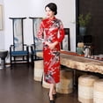 thumbnail image 2 of Motif Trou Multicolore Automne long cheongsam satin Grande Taille Rétro Mince banquet Équipe Défilé, 2 of 6
