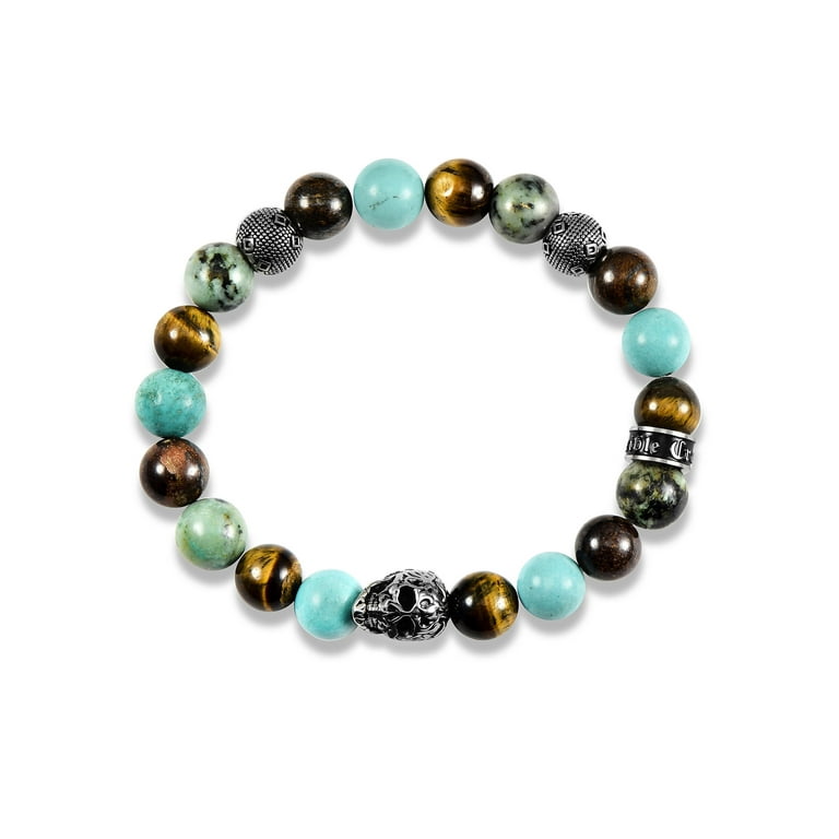 Mens Stretch Bracelet with Bronzite and African Turquoise Beads Mens Stretch Bracelet with Bronzite and African Turquoise Beads