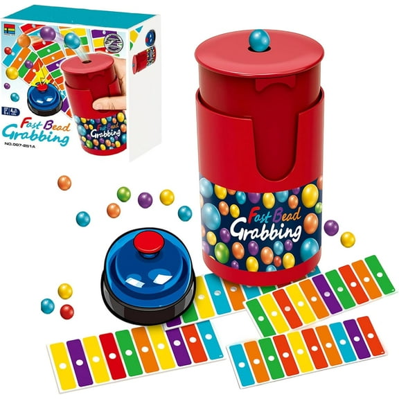 Fast Bead Grabbing Match Color Bingo Game Set with 90 Beads, 6 Code Cards and Bell for Group Party Activities and Family Game Nights