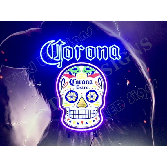 Queen Sense 24"x20" Coronas Haunted Skull LED Sign Light Neon Signs With Dimmer Party Home Wall Decor Lights W124CHSVVDV2-XLED