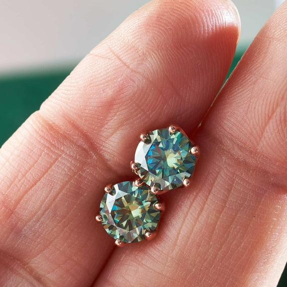 Sterling Silver Blue Green 0.5-2 Carat Round Moissanite Earrings Sterling Silver S925 With Gra Certificate Over-Test Drill