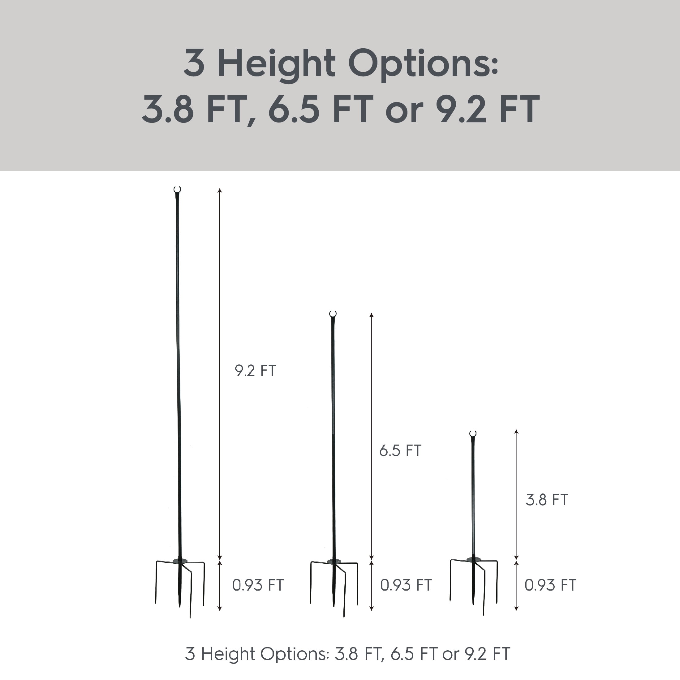 Better Homes & Gardens 9 ft Outdoor String Light Poles, Heavy-Duty Steel Patio Light Poles with Ground Stakes, Backyard & Garden Lighting Support, Black, 2-Pack