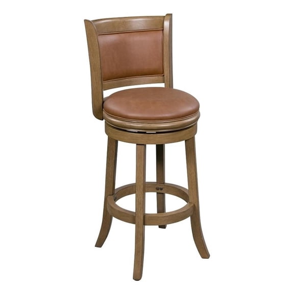 Maklaine 26" Wood & Faux Leather Swivel Counter Stool in Sandrift/Caramel