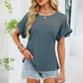 thumbnail image 6 of Womens Tops Dressy Casual Round Neck Lace Patchwork Short Sleeved T Shirt For Women Solid Color Pullover, 6 of 7