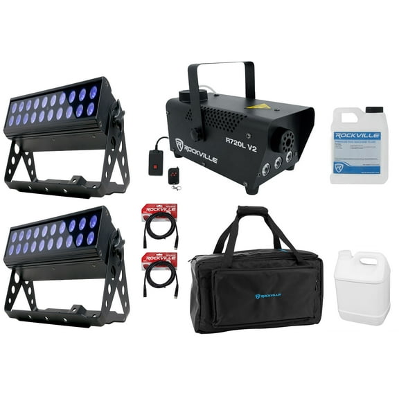 (2) American DJ UV LED BAR20 IR DMX Bar Blacklights w/Remote Fogger Bag Cables