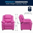 thumbnail image 3 of Deluxe Padded Contemporary Hot Pink Vinyl Kids Recliner with Storage Arms, 3 of 9