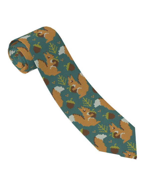 Knitted Woodland Squirrel Print Tie For Men Necktie Woven Jacquard Neck Ties,Classic Men's Tie