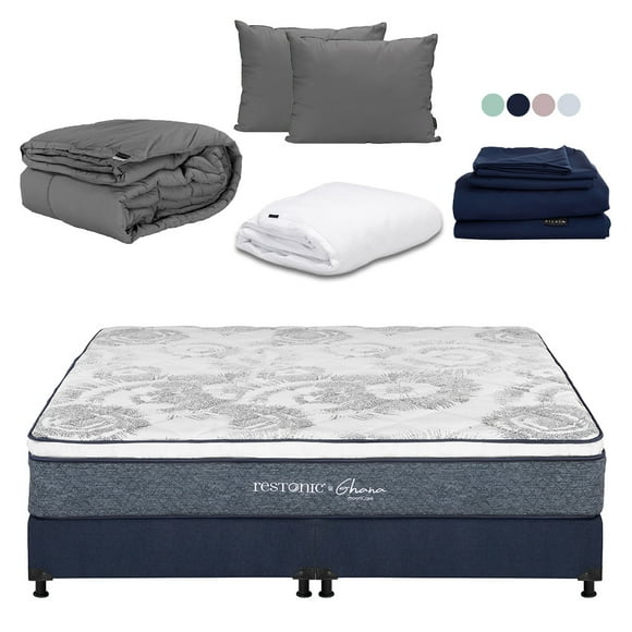 Colchón King Size Ghana + Box + Almohadas 2Pack + Protector de Colchón + Sábanas Softy + Edredón Homy