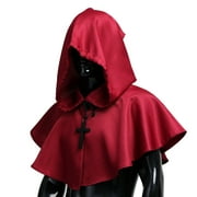 Medieval Men Hooded Cowl Hat with Tail Necklace Halloween Cosplay Monk Costume