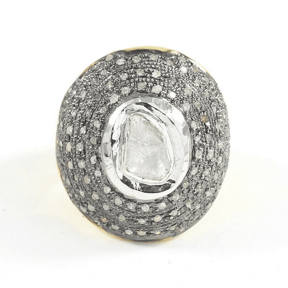Diamond Polki Silver Ring Sterling 925 Natural Jewelry Rose Cut Handmade Pave