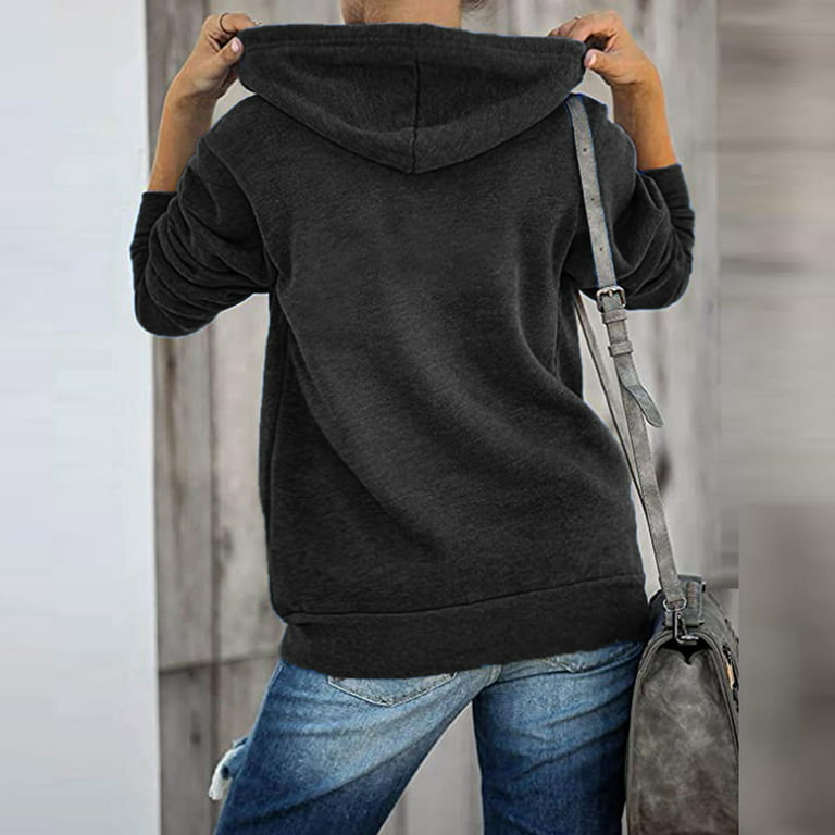iOPQO Women's Jackets Womens Hoodie Full Zip Long Sleeve Lightweight  Sweatshirts Pockets Jacket Coat Black L