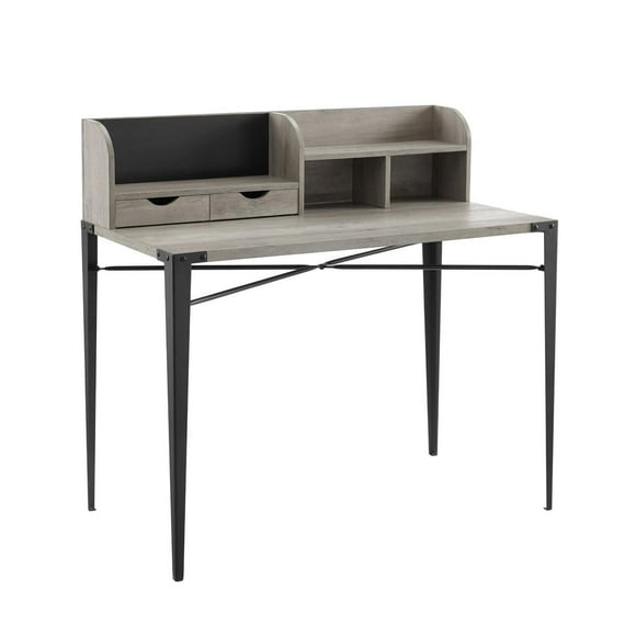 Industrial Secretary Writing and Computer Desk with Hutch - Grey Wash
