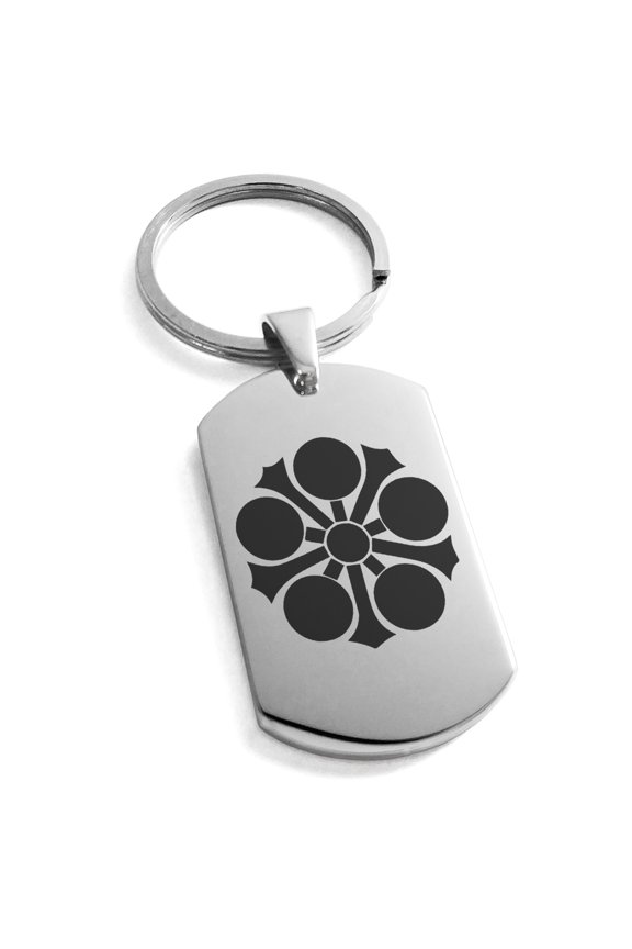 Stainless Steel Sagara Samurai Crest Engraved Dog Tag Keychain Keyring