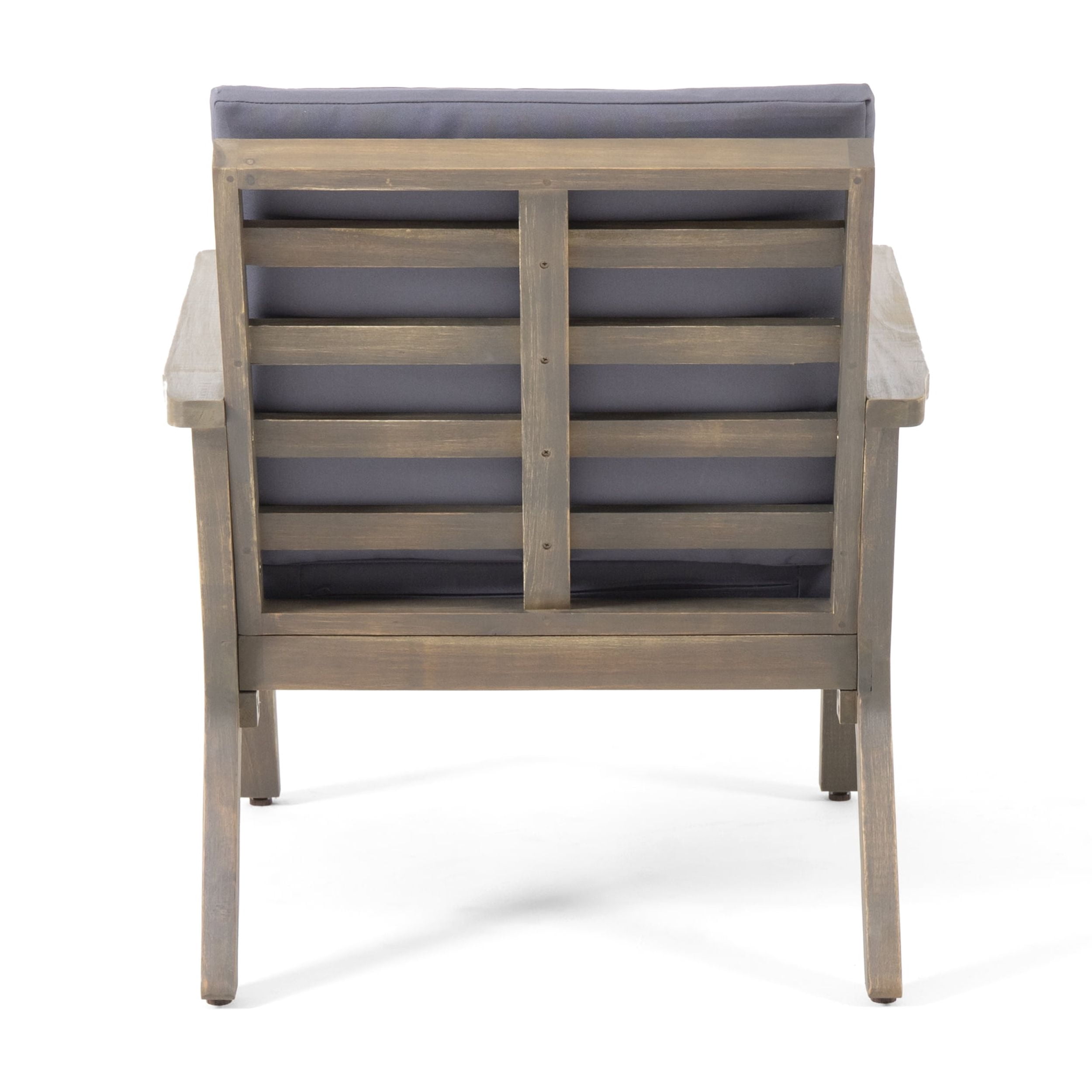 Sasha Outdoor Acacia Wood Club Chairs with Cushions, Set of 2, Gray, Dark Gray