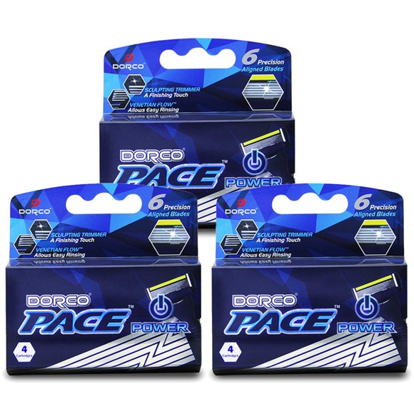 Dorco Pace 6 Plus Power - Sistema de afeitadora eléctrica de seis hojas con recortador (12 cartuchos (sin mango))