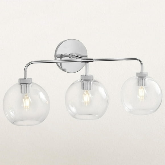 Globe Blown Glass Shadewith Brass Accents Three Light Sconce , Luxury Bathroom Sconces , Modern Bathroom Sconces