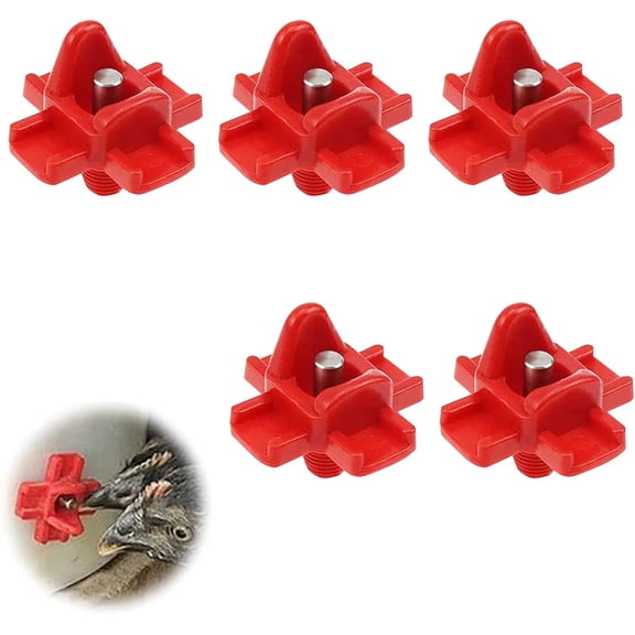 Chicken Nipples Waterer, Easy Install Automatic Poultry Nipples with Stainless Steel and Durable Plastic, 5pcs Red