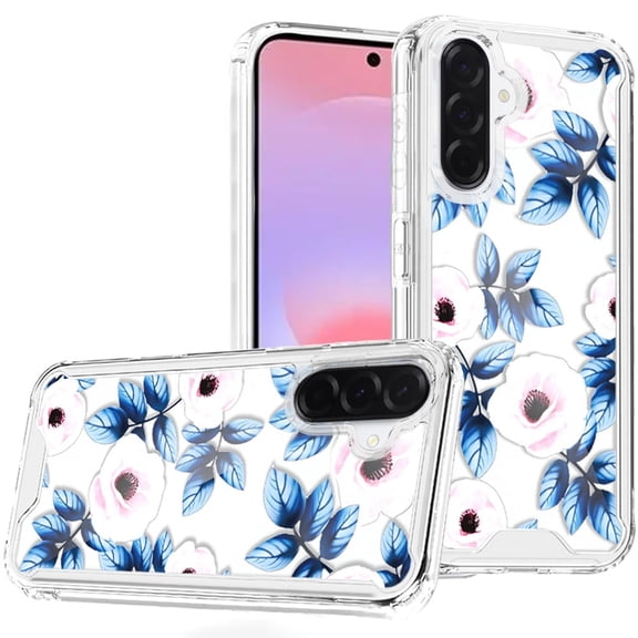 For Samsung Galaxy A37 Beautiful TPU Designs Case Case - Blue Leaves and Pink Florals