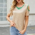 thumbnail image 3 of Mittory Women's Sparkle Sequin Tops Shimmer Glitter Loose Cold Shoulder Party Tunic Batwing Dolman Dressy Tops, 3 of 8