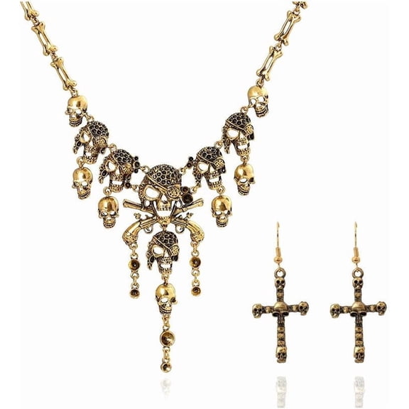 Fashion Multi-Level Pirate Skull Tassel Charm Necklace Collar Bib for Women Horror Necklace Punk