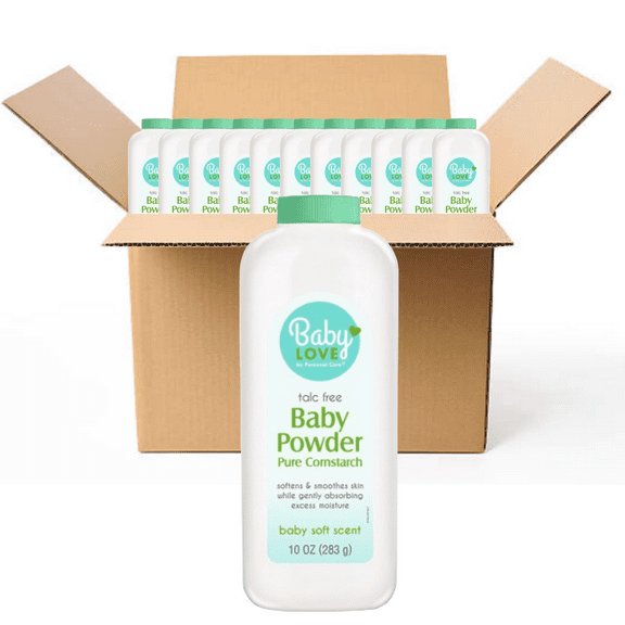 Baby Love Baby Powder with Cornstarch,Talc-Free, Prevents Rashes and Soothes Skin with Baby Soft Scent 10 Oz., Pack Of 12