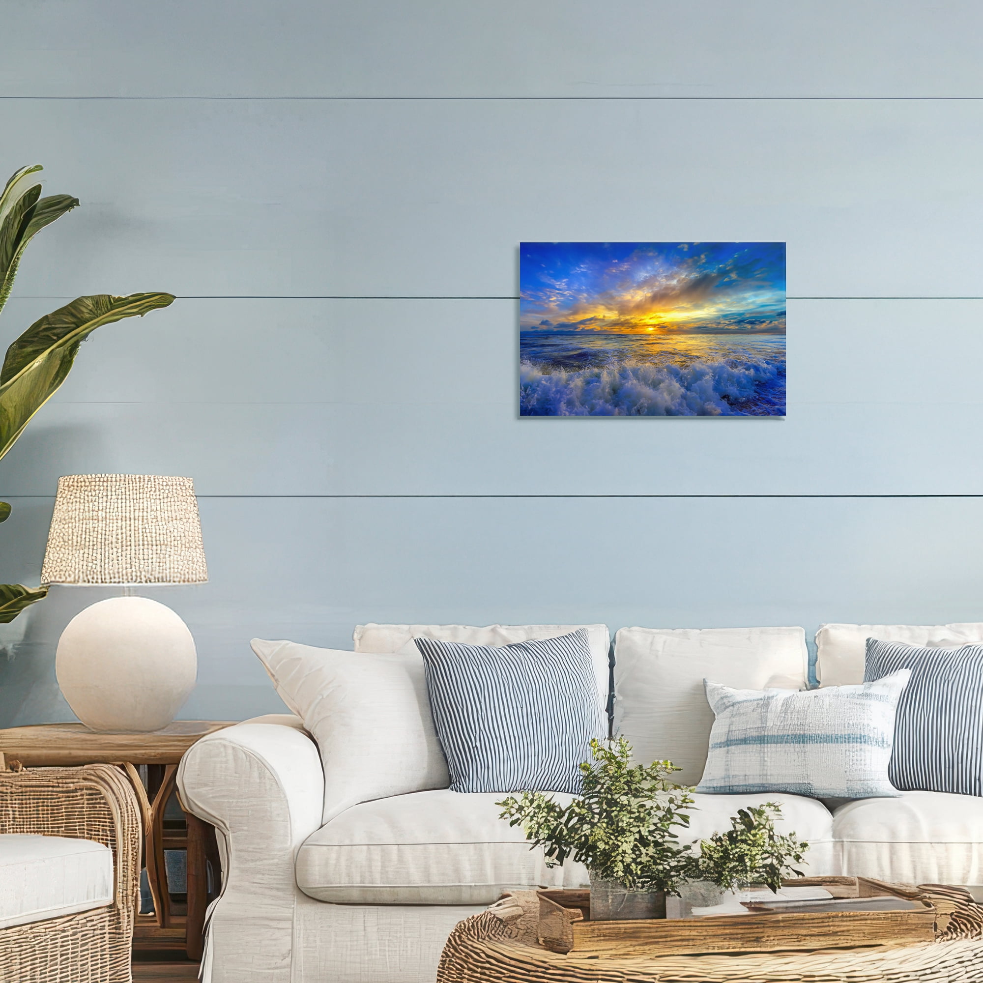 Stupell Industries Golden Blue Sunset over Waves Canvas Wall Art, design by Eszra Tanner