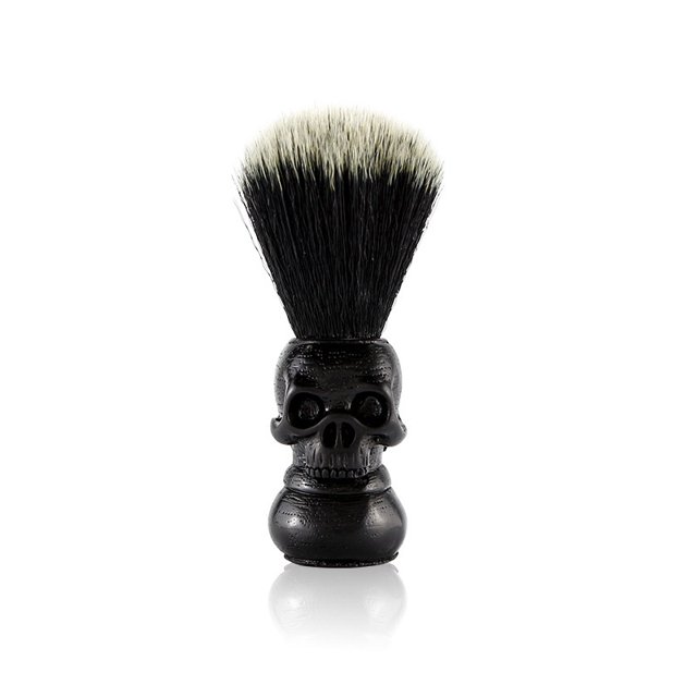 JM Brocha de afeitar con mango de cabeza de calavera (negra), brocha de afeitar para barbería, herramientas de belleza para hombres, cuidado facial diario para hombres JM