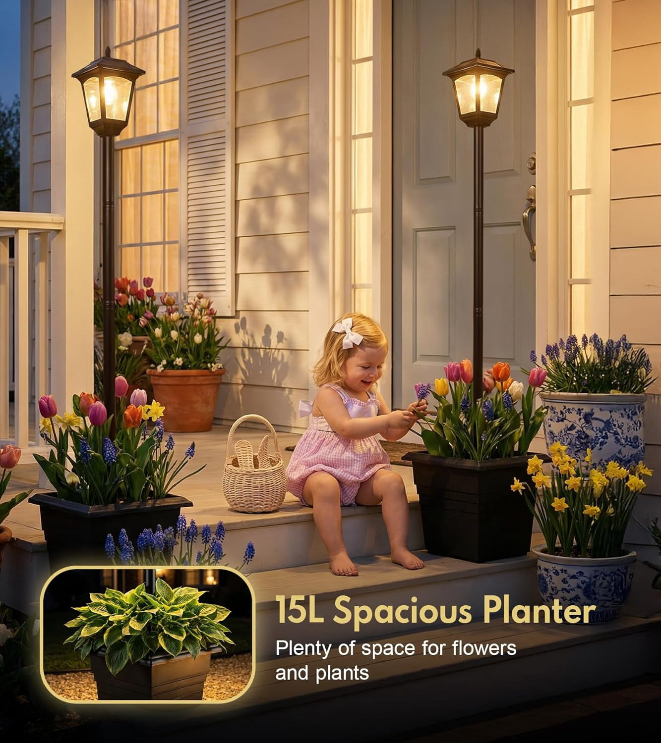 72" Solar Lamp Post with Planter, Waterproof Solar Outdoor Light for Backyard, Garden & Patio, Outdoor Post Light for Pathway, Driveway, Yard & Front Yard Decor