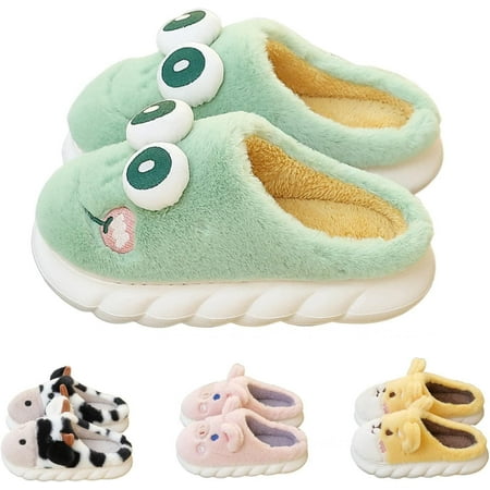 

bangyoudaoo Fuzzy Cows Slippers Men and Women Autumn and Winter Cartoon Indoor Plush Slippers Animal Slippers for Women Girls