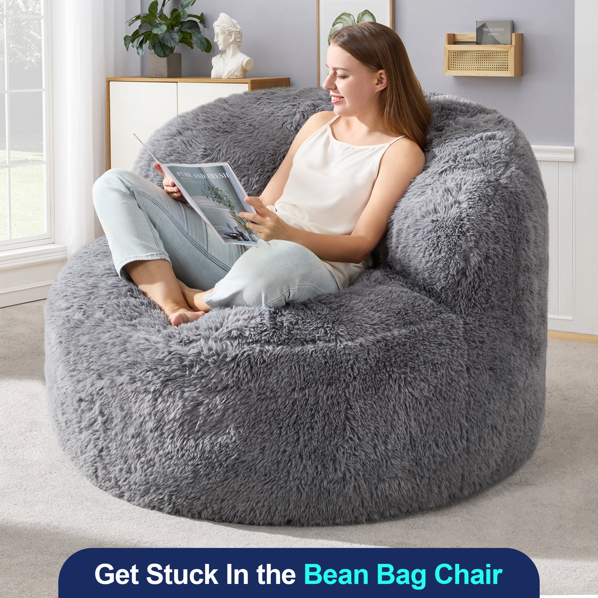 Hobestluk Bean Bag Chair Giant Bean Bag Chairs for Adults Big Adult Bean Bag Chair with Foam Filler Large Beanbags with Stuffed Back Lazy Sofa, Grey-Oversize