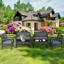 Gymax 8PCS Patio Wicker Rattan Conversation Set Outdoor Furniture Set w/ Cushion