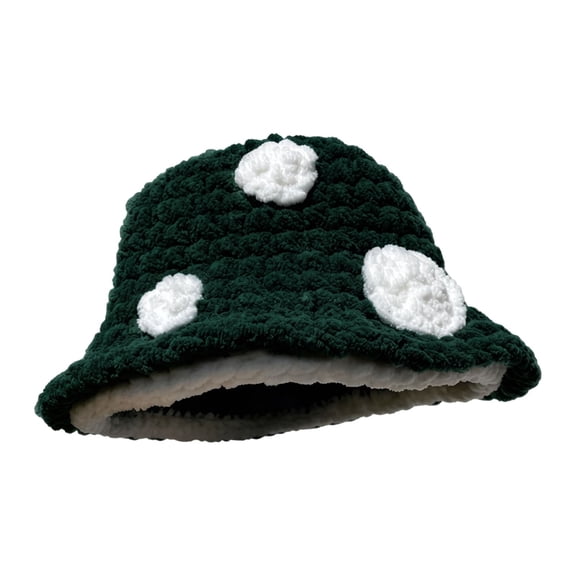 OOOUM Adult Mushroom Design Crochet Bucket Hat Handmade Knit Foldable Hat Soft Warm Outdoor Travel Sun Hat For Women Men Dark Green