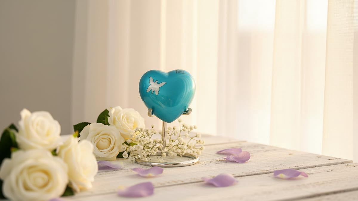 Small Love Heart Urn for Human Ashes | Mini Keepsake Funeral Ash Container for Human Remains with Display Stand, and Box Small Love Heart Pet Urn for Ashes
