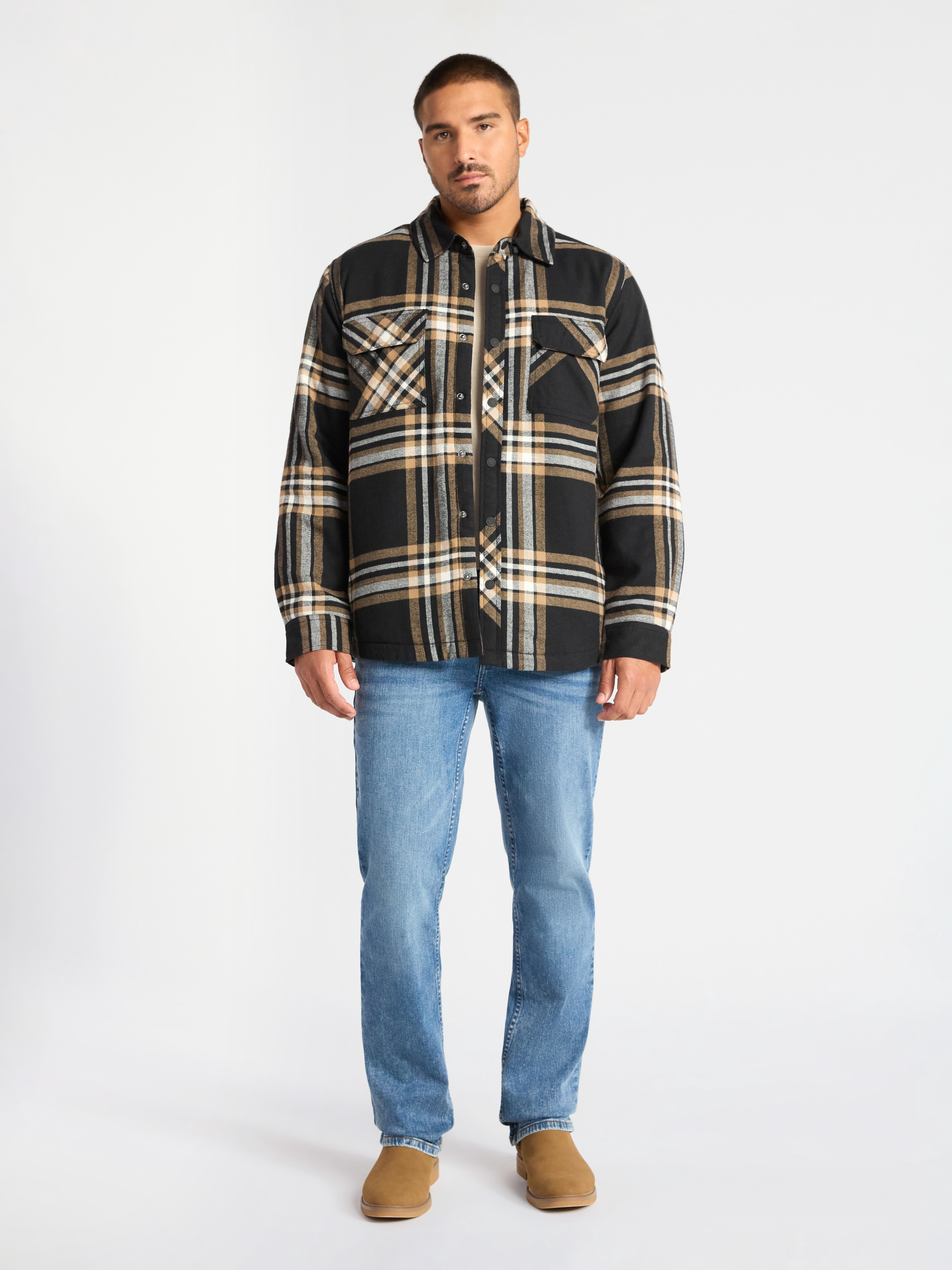 George Men's Shirt Jacket with Long Sleeves, High Pile Fleece Lining, Sizes S-3XL