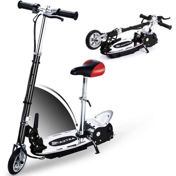Maxtra E120 Adjustable Handlebar Height And Seat Folding Electric Scooter For Kids 177lbs Max Weight Capacity Motorized Bike With Removable Seat