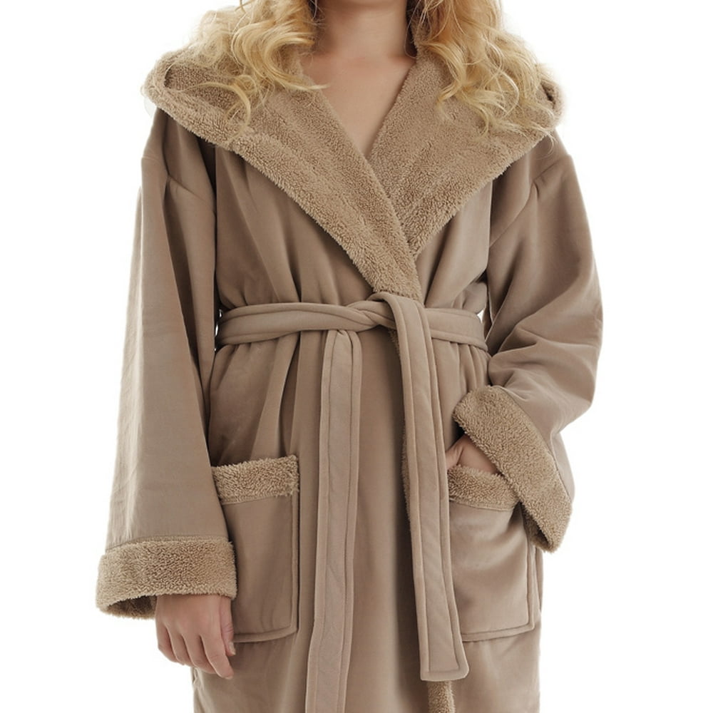 Arus Women's Hooded Sherpa Robe Soft Plush Fleece Bathrobe Walmart