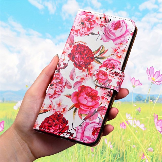 Colorful Mobile Phone Case for Women with Fashion Flower Pattern and Flip Cover Card Wallet Protective Mobile Phone Case with Credit Card Slot, Wallet Style Mobile Phone Ca
