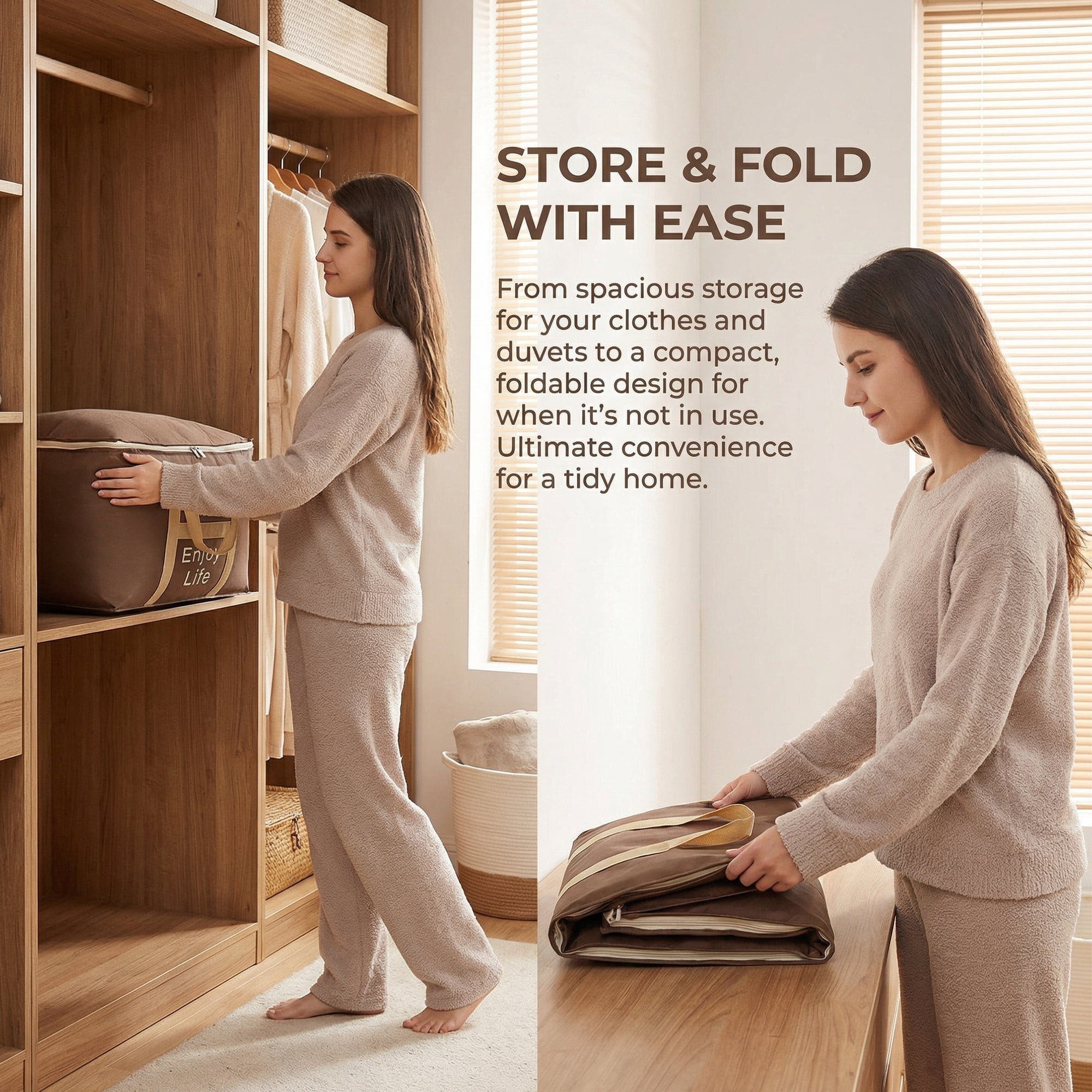 Unique Bargains Foldable Storage Bags for Storing Clothing Dark Brown 13.4"x9.4"x7.5"