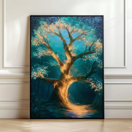 Enchanted Tree of Light Wall Art Mystical Forest Print Glowing Woodland Decor Magical Nature Artwork Gift