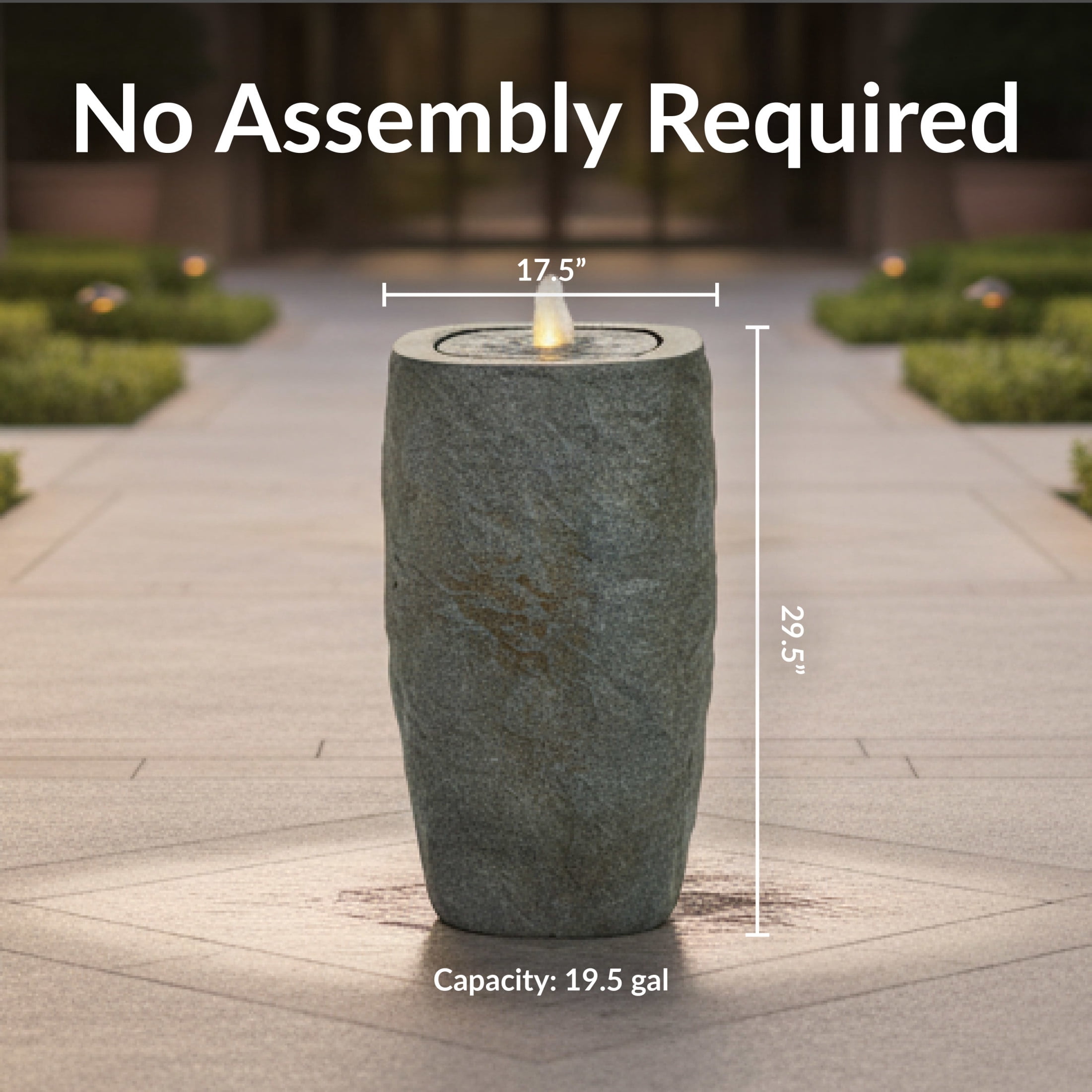 Sunnydaze Cylinder Gray Outdoor Bubble Fountain, LED Light