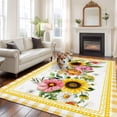 thumbnail image 2 of Large Area Rugs for Living Room Bedroom, Sunflower 8'x10' Rug Washable Carpet Runner Indoor Outdoor, Pink Yellow Floral Elegant Pastoral Checkered Non Slip Floor Mats Rug for Kitchen, Patio, 2 of 8