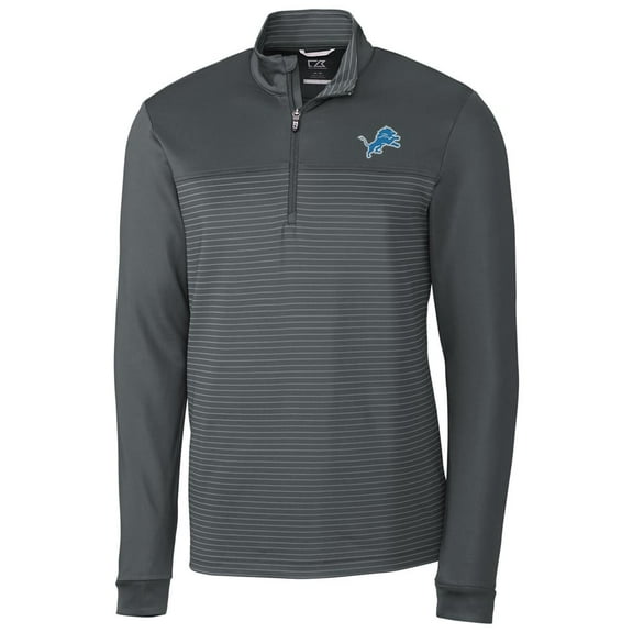Men's Cutter & Buck Gray Detroit Lions Traverse Stripe Quarter-Zip Pullover Jacket