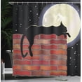 thumbnail image 4 of Ambesonne Moon Shower Curtain, Sillhouette Cat Resting, 69"Wx70"L, Black Ivory Vermilion, 4 of 5