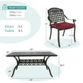 thumbnail image 6 of MEETWARM 7-Piece Outdoor Furniture Dining Set, All Weather Cast Aluminum Patio Garden Set with 6 Chairs, 6 Cushions, 1 Rectangular Table, 2" Umbrella Hole, Dark Bronze, Chili Red, 6 of 7