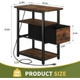 thumbnail image 3 of End Table with Charging Station, Narrow Side Table with Adjustable Fabric Drawer, 3-Tier End Tables Living Room, Small Nightstand with Outlets, LED Skinny Night Stand for Bedroom Small Spaces, 3 of 9