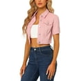 thumbnail image 4 of MODA NOVA Juniors Casual Short Sleeves Button Cropped Denim Jacket, 4 of 5