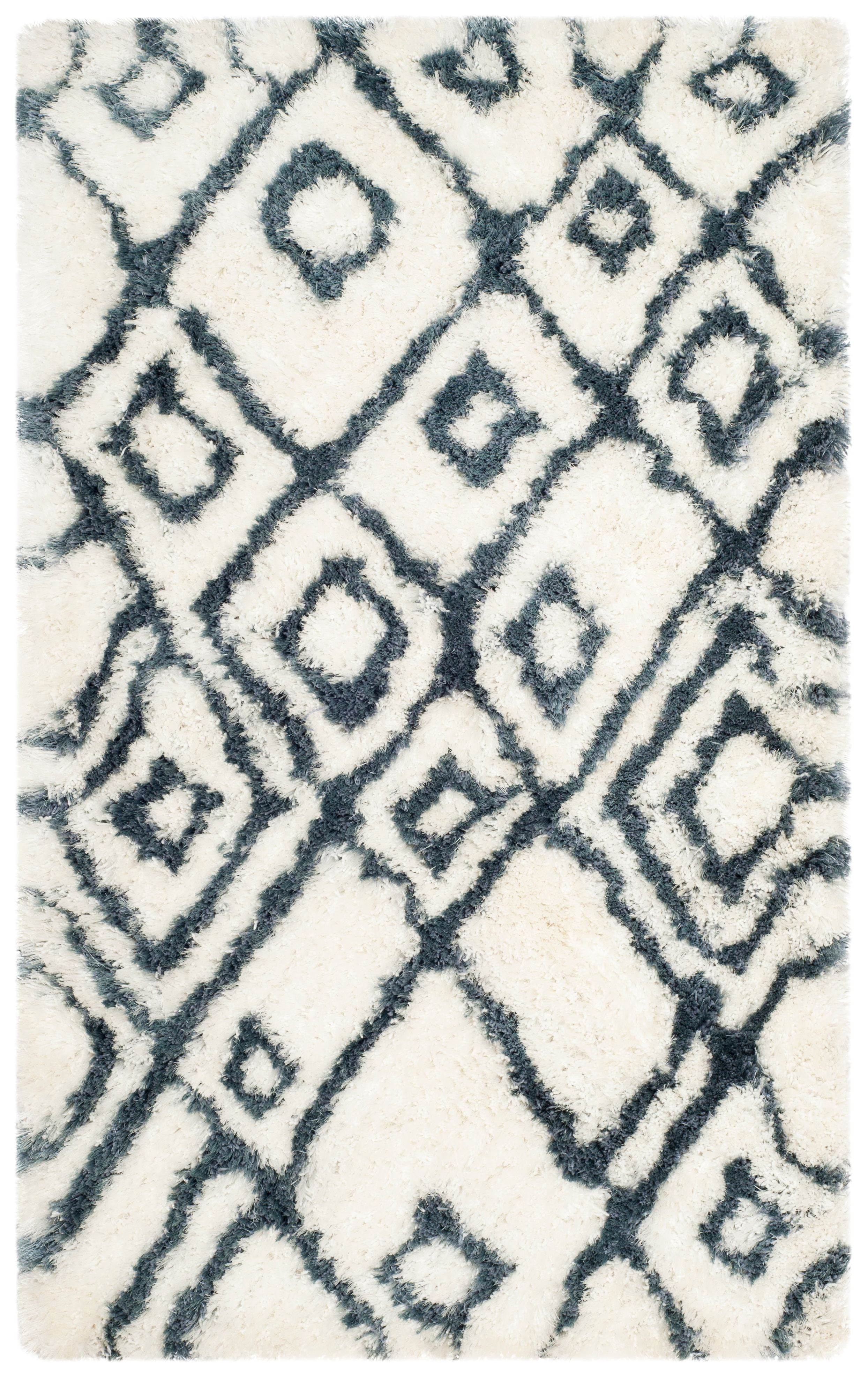 SAFAVIEH Toronto Neasa Abstract Polyester Shag Area Rug, Ivory/Blue, 3' x 5'