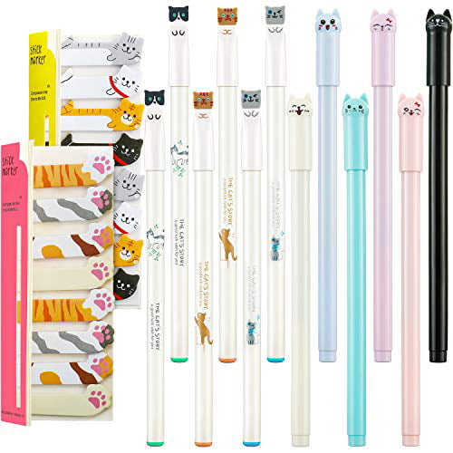 6x Cute Cat Gel Pen 0.38mm Black Ink Pens Kawaii Stationery School Office Supply 